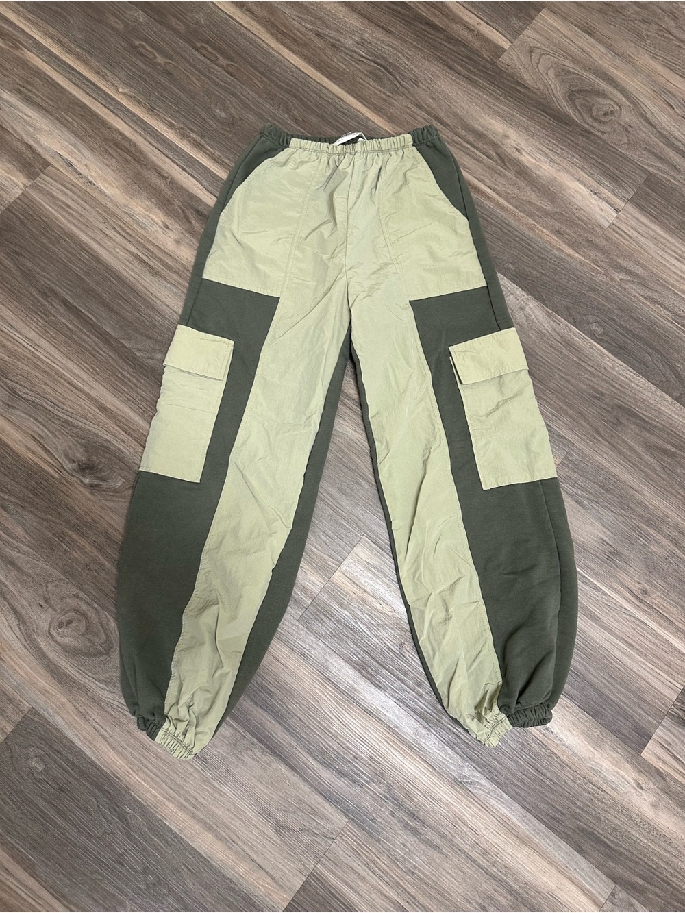 Pull & Bear Sage Green Two Tone Colorblock Joggers